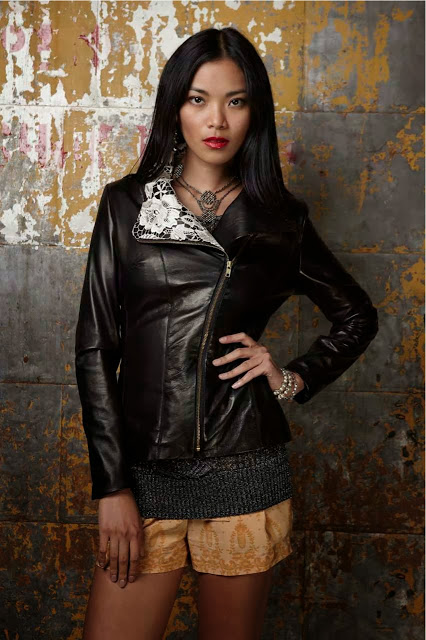lush-fab-glam.com Madonna and Co Pearl & Plymouth leather motorcycle jacket with lace